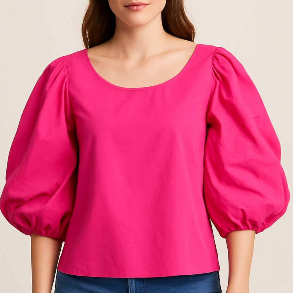 Halogen Petite M Pink Puff Sleeve Blouse Scoop Neck Romantic Cottagecore